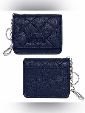 Steve Madden Navy Quilted Leather Card Case with Keychain